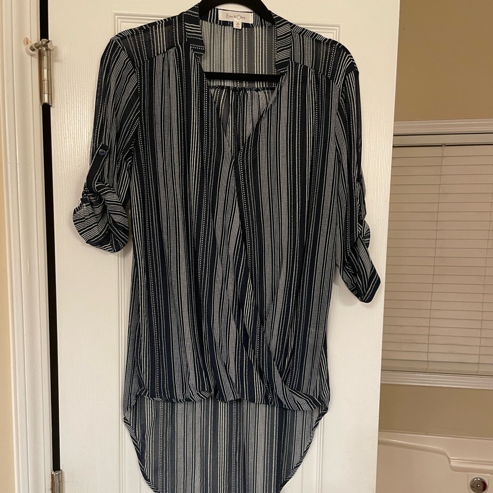 Navy Blue & White low High blouse